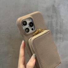 合金皮革钱包式卡套，防震合金皮革钱包式卡包，1个金属链可拆卸挂绳，多功能钱包式手机壳，带卡槽，纯色荔枝纹PU皮革，兼容苹果Galaxy Mate P系列、Nova Edge、Note国际版（非国内版），生日礼物 - 灰色 - 查看 8