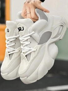 Chaussures De Sport D'extérieur À Semelle Épaisse Et Bout Rond Pour Hommes, Chaussures De Course Légères À Lacets, Chaussures Épaisses À La Mode À Talons Rehaussants