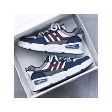 2024條紋紋帆布運動鞋,厚底,適用於男孩秋冬時尚設計 - 藍色 - 查看 4
