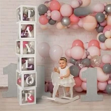 1pc DIY Transparent Letter Balloon Box Decoration Box, Letters A-Z Design Can Be Freely Combined And Matched - Very Suitable For Birthday, Wedding Name, One Year Shower, Room Decoration, Bedroom Decoration, Family Party Background Decoration,Christmas - White - View 6