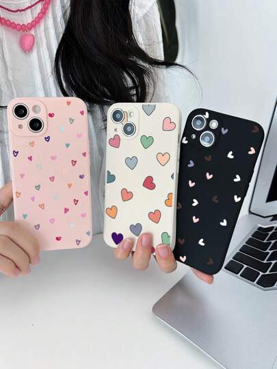 3pcs Assorted Heart Pattern Soft Silicone Phone Cases, Dopamine Design, Compatible With IPhone & Galaxy Phones, 11, 13, 14, 15, 16/16 Pro/16 Plus/16 Pro Max, Galaxy Phones