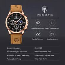 Đồng hồ nam chống nước 50m, thương hiệu POEDAGAR chính hãng, chức năng bấm giờ thực sự, đa chức năng, dây da, dạ quang, máy tự động thạch anh Nhật Bản, pin chất lượng cao bền lâu, thời gian chính xác, quà tặng thiết yếu cho doanh nhân/sinh nhật/Ngày của Cha/thi cử/trở lại trường học. - màu đen - Xem 5