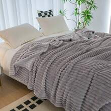 1pc Light Gray Wide Striped Flannel Throw Blanket (Polyester Fiber), Modern Solid Color Minimalist Style Suitable For Warm Travel And Home, Pet Blanket For Dogs And Cats