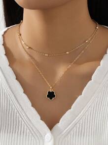 1 chiếc vòng cổ nhiều lớp hình cỏ 5 lá may mắn cổ điển thời trang dành cho nữ (Số lượng hạt ngẫu nhiên trên lớp đầu tiên, một số hạt màu đen cần lột ra) - cỏ năm lá - Xem 12