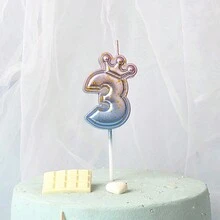 1pc 数字蜡烛 蛋糕装饰蜡烛 生日蜡烛 6cm 大号渐变金点皇冠数字蜡烛 凹字体造型数字生日许愿蜡烛 - 粉色 - 查看 2