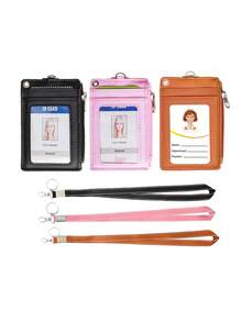 Gầy Ví Tối giản Thẻ tín dụng Giá đỡ Id Kẹp huy hiệu Với dây kéo Và Có thể tháo rời Dây buộc - Nhiều màu - Xem 1