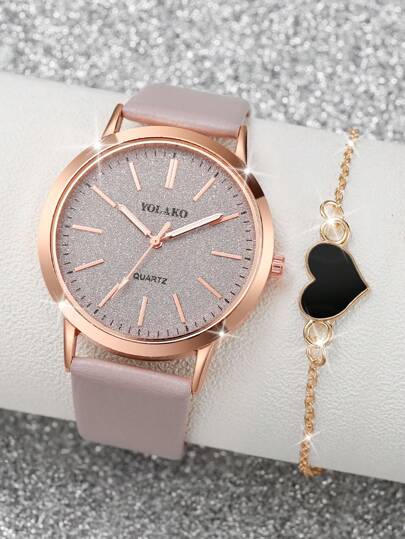Able Minimalist Dial Quartz Wrist Horloge Leather Heart Shaped Bracelet As Students Returning To School Valentines view 2