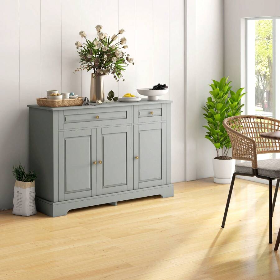 HOMCOM Sideboard Buffet Cabinet, Kitchen Cabinet With 2 Drawers, Gray - Grey - View 1