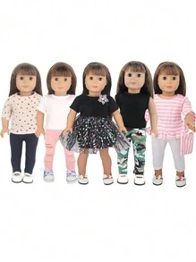 1 Set Doll Clothes For 18-Inch American Doll, Doll Casual Outfit, Doll T-Shirt And Pants Set, Fashionable Long-Sleeved Dress, Birthday/Toy/Festival Gift For Boys And Girls. Suitable For 18-Inch Dolls And Other Doll Accessories.,Big Dolls,18 Doll Clothes,Doll Clothes 12 Inch