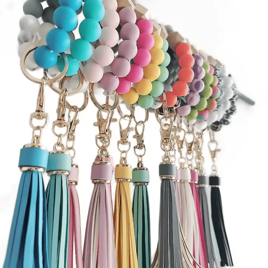 1 Máy Tính Thời Trang Nhiều Màu Sắc Silicon Đính Hạt Vòng Tay Tua Rua Dây Móc Khóa Dây Đeo Tay In Hình Vòng Tay Silicon - hạt - Xem 1