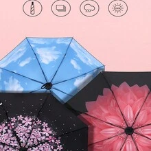 戶外自動防曬雨傘，男女適用3摺防紫外線傘，學生折疊傘 - 紫色 - 查看 5