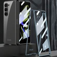 Ultra-Thin Electroplated Transparent Phone Case Compatible With Samsung Galaxy Z Fold 5 With Tempered Film All-Inclusive Seismic Anti-Drop Clear Shell For Fold 5 Cases - Green - View 3