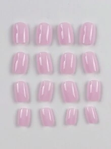 24pcs Short Square Shaped Pure Light Pink Simple Design Press-On False Nails Suitable For Parties Or Daily Wear Nail Supplies - Coral Pink - View 3