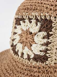 Women's Summer Handmade Woven Flower Hat, Beach Sun Hat, Fashion Patchwork Straw Hat - Flower Straw Hat - View 4