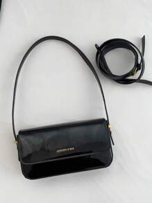 Minimalist Net Color Elegant New Fashion Patent Leather Small Square Bag, Suitable For School, Commute, Casual, Travel - Black - View 9