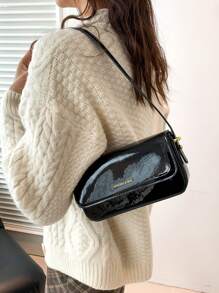 Minimalist Net Color Elegant New Fashion Patent Leather Small Square Bag, Suitable For School, Commute, Casual, Travel - Black - View 5