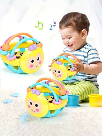 1 件蜜蜂球婴儿玩具，抓握铃铛摇铃，颜色随机