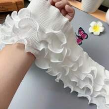 1Yard Four Layers Chiffon Pleated Fabric Ribbon Embroidery Elastic Lace Fringe Ruffle Trim Dress Guipure DIY Sewing - White - View 5