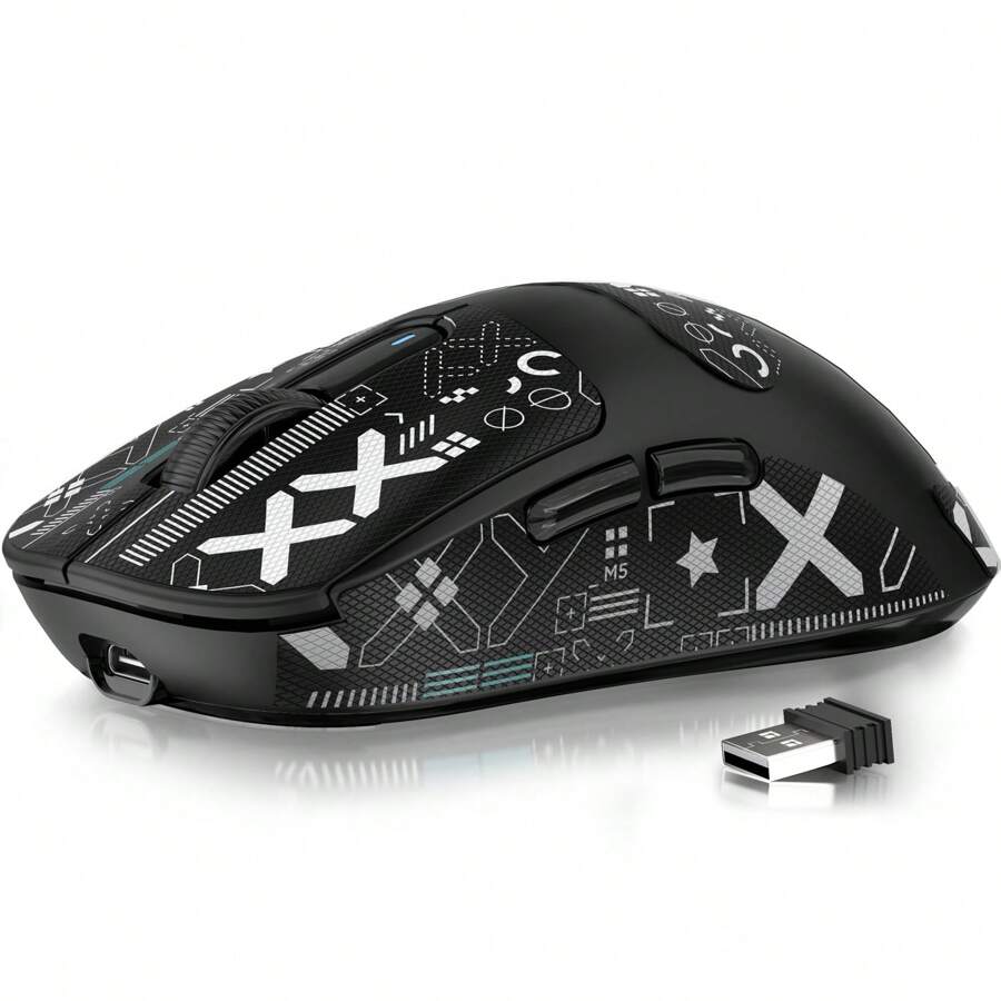 ATTACK SHARK X3 49g SUPERLIGHT Mouse, PixArt PAW3395 Gaming Sensor, BT/2.4G Wireless/Wired Gaming Mouse, 6 Adjustable DPI Up To 26000, 200 Hrs Battery, G502, Office Mice For Win11/Xbox/PC - 黑色帶膠帶 - 查看 1