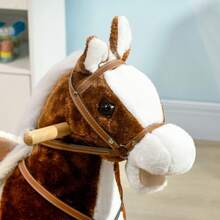 Cavallo a Dondolo per Bambini da 3-6 Anni, Gioco per Bambini Cavalcabile con Suoni in Peluche, 68x26x62cm, Marrone - Castano - Visualizzare 9