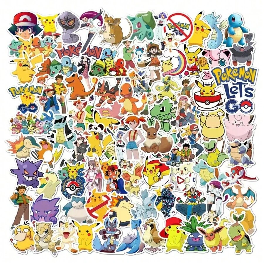 100pcs Pocket Monster Stickers, Waterproof Cartoon Anime Decals For Phones, Laptop, Cups, Diary, Car, Collection And Gift Back To School