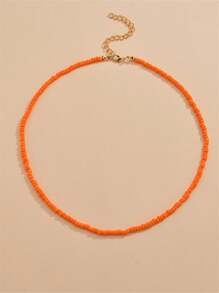 Orange Beaded Necklace - Orange - View 2
