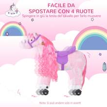 HOMCOM Caballo para Niños con Ruedas Sonoras 65 x 28 x 75cm - Rosa - Ver 5