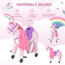 HOMCOM Caballo para Niños con Ruedas Sonoras 65 x 28 x 75cm - Rosa - Ver 4