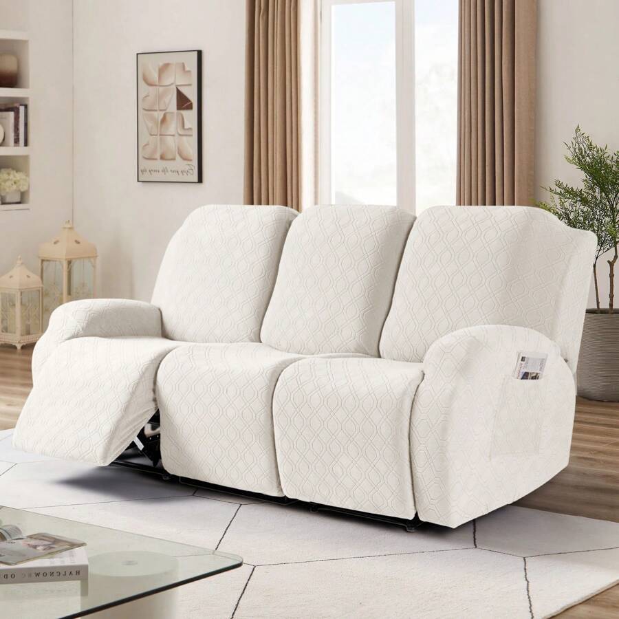 Recliner Sofa Cover, 3-Pieces Stretch Recliner Couch Covers For Recliner Chair Soft Reclining Chair Slipcover Furniture Protector For Dogs Cats - 米色 - 查看 1