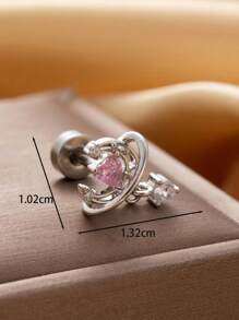 Toppiercing 1 件时尚铜镶嵌魔杖、蝴蝶结、心形、宇宙和不锈钢条耳钉情人节、妈妈、母亲、母亲节、礼物 - 銀色 - 查看 9