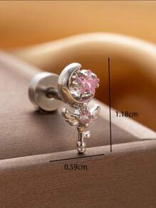 Toppiercing 1 件时尚铜镶嵌魔杖、蝴蝶结、心形、宇宙和不锈钢条耳钉情人节、妈妈、母亲、母亲节、礼物 - 銀色 - 查看 11