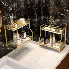 LIVINGANDHOME Living And Home Luxurious Gold 2/3-Tier Bathroom Countertop Storage Rack Organizer,Hangable Makeup Organizer Storage Shelf - Dorado - Ver 9