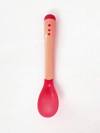 1pc/2pcs 婴儿软头汤匙，感温勺变色，（蓝色+粉色）/1套=（1把感温勺+1把随机盒形弯勺）