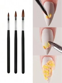 3pcs Nghệ thuật làm Móng Pha lê Chạm khắc Và Cọ quet Sơn , Hoa Liệu pháp ánh sáng Bút - màu đen - Xem 1