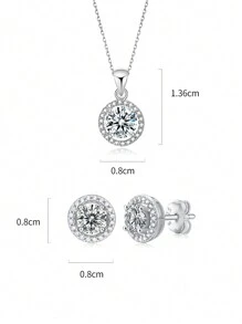 3pcs Elegant And Luxurious 925 Silver Moissanite 50 Points Single Earring & 50 Points Necklace Set Suitable For Women's Daily Wear, Party, Commute, And Jewelry Gift Wedding Engagement Bridal Jewelry Rhinestone Rhinestone Jewelry Sets