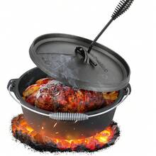 Dutch Oven Pot With Lid, 12 Quart Cast Iron Dutch Oven, Without Feet, With Stand & Spiral-Shaped Handle, Cast Iron Pot For Outdoor & Indoor - 6.2QT - View 10