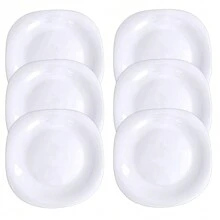 Jogo 6 Pratos Boreal Quadrado Raso Vidro Opal Temperado 26cm - Branco - Visão 1
