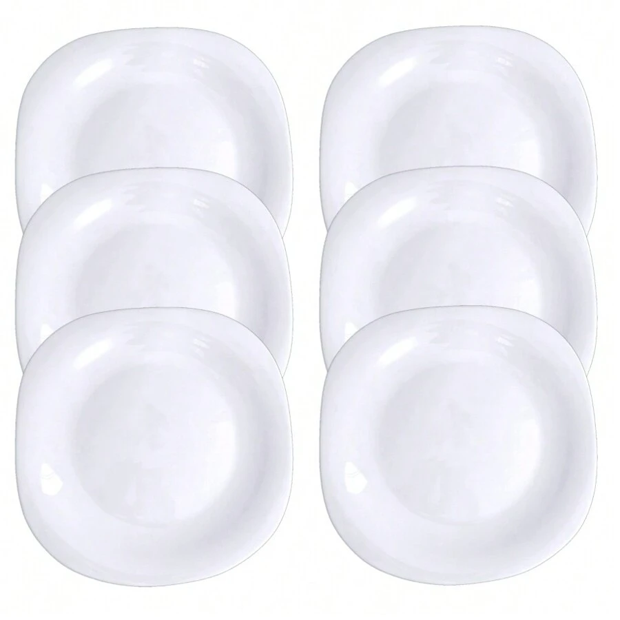 Jogo 6 Pratos Boreal Quadrado Raso Vidro Opal Temperado 26cm - Branco - Visão 1