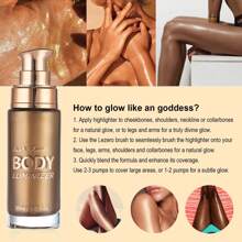 Body Shimmer Oil, Waterproof Long Lasting Moisturizing Bronze Body Luminizer Glow For Face & Body, Liquid Illuminator Body Highlighter 1oz, Makeup Brush Include