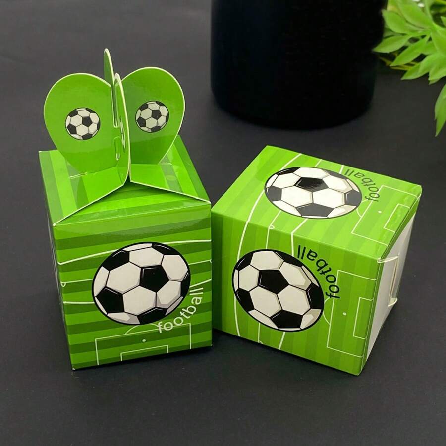 6pcs/Set Soccer Themed Gift Boxes, Sweets And Chocolates Decoration Box, Heart Shape Candy Box For Festivals, Cartoon Football Designed Paper Box - Green - View 1