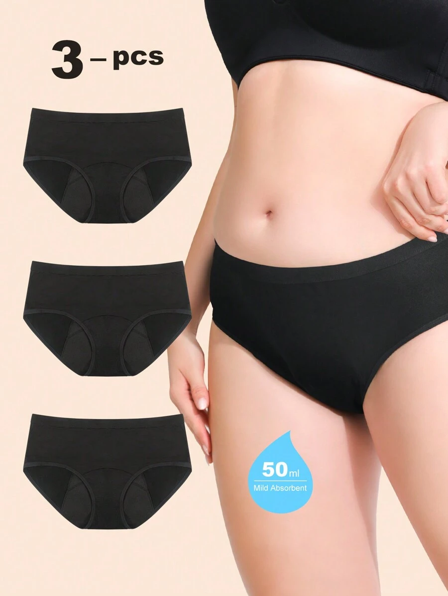 3入組CARER女士柔軟月經重流量吸水防漏內褲 - 黑色 - 查看 1