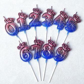 1pc 6cm Large Gradual Change Gold Dot Crown Number Candle With Convex-Concave Font Design For Birthday Decoration/Wishing Candle