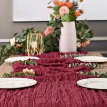 1 pieza Corredor de mesa de gasa de unicolor, Mantel de poliéster de estilo bohemio para decoración de bodas y fiestas