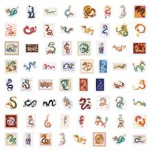 1組/60入卡通十二生肖龍貼紙,適用於筆記本電腦、手機殼、行李箱、水瓶、文具盒、吉他、滑板、自行車、貼紙 - 彩色 - 查看 3