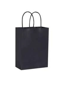 6.29*3.15*8.5in, 12pcs/Pack Solid Black Gift Paper Bags Packaging Bags Shopping Bags Storage Bags Kraft Paper Handle Bags Gift Bags,Christmas