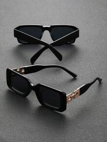 2pcs Men Square Plastic Frame Fashion Hollow Out Black Grey Fashion Glasses For Outdoor Daily Life Fishing Vacation Protection Accessories - Black - View 1