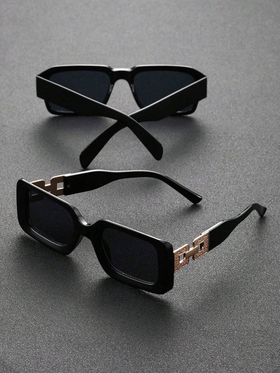 2pcs Men Square Plastic Frame Fashion Hollow Out Black Grey Fashion Glasses For Outdoor Daily Life Fishing Vacation Protection Accessories - Black - View 1