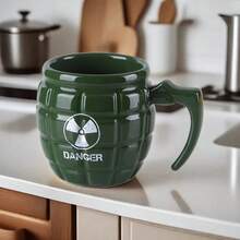 1 Pieza Taza De Café Creativa De Cerámica En Forma De Granada De Mano, Verde, Taza De Café Única - Verde militar - Ver 3
