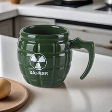 1 Pieza Taza De Café Creativa De Cerámica En Forma De Granada De Mano, Verde, Taza De Café Única - Verde militar - Ver 4