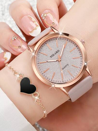 Able Minimalist Dial Quartz Wrist Horloge Leather Heart Shaped Bracelet As Students Returning To School Valentines view 3